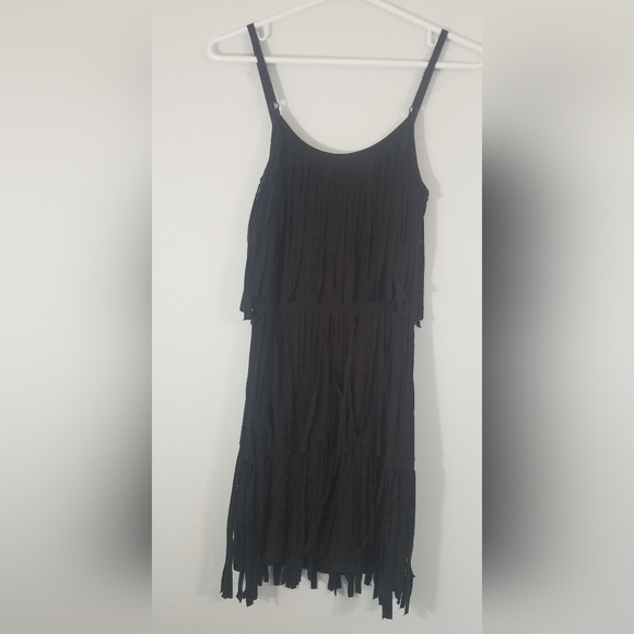 Black Mini Fringe Dress. Go-Go Girl Dance Style. Pit to Hemline 24". Size S. - Picture 6 of 8